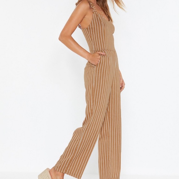 NWT Nasty Gal Stripe Ruffle Strap Jumpsuit - Picture 1 of 5